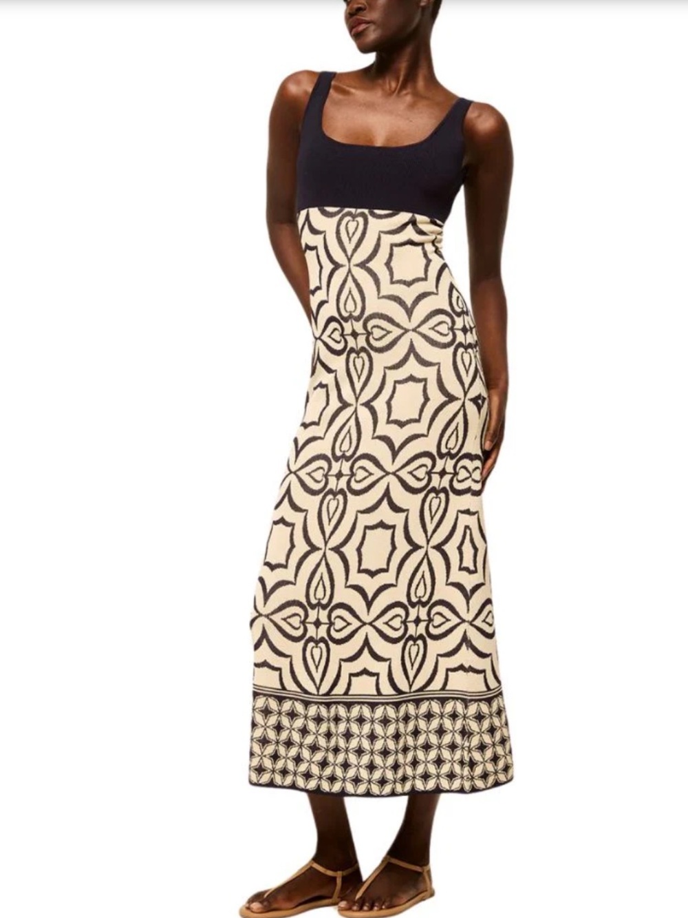 New Misa Los Angeles Navy & Cream Mosaic Patterned Maxi Dress Size Medium